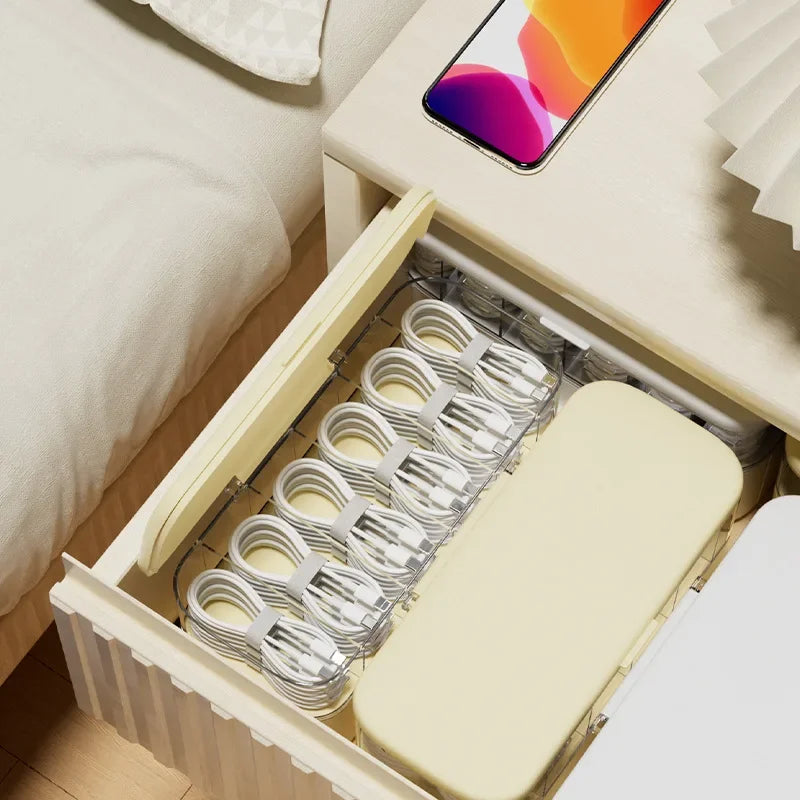 Compact Transparent Desktop Cable Organizer Box with Lid-No Power Needed Cord and Charger Storage Solution for Home Organization