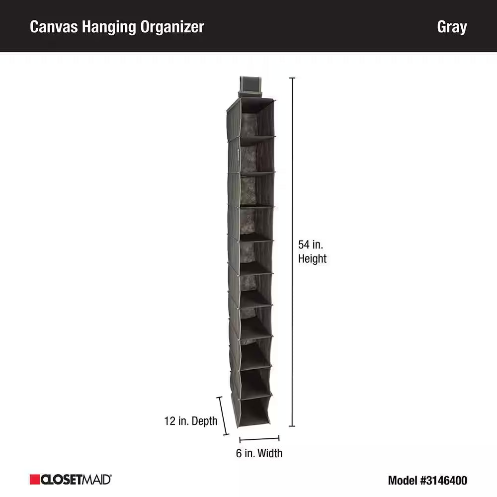 54 In. H Gray Fabric Hanging Closet Organizer