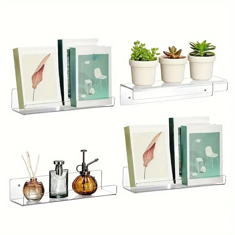 1/2Pcs 11.8Inch Clear Acrylic Shelves, Wall Mounted Storage for Kitchen, Bathroom, Office - Home Organization and Decor