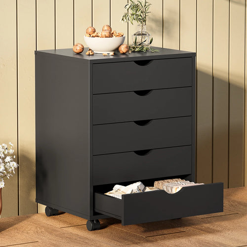 5-Drawer Portable Storage Cabinet on Wheels for Office, Bedroom & Home Organization, Black