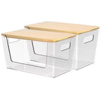 Clear 12In X 7In Acrylic Stackable Pantry Organizer with Bamboo Lid for Kitchen Storage and Home Organization