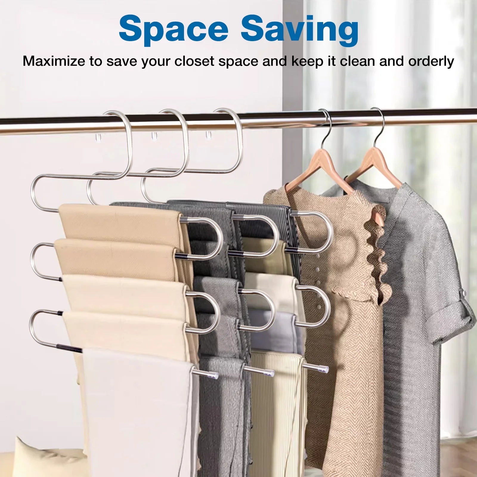 Hangers for Pants Clothes Hangers 6Pcs Stainless Steel Pants Hangers Space Saving for Trousers Skirts Jean