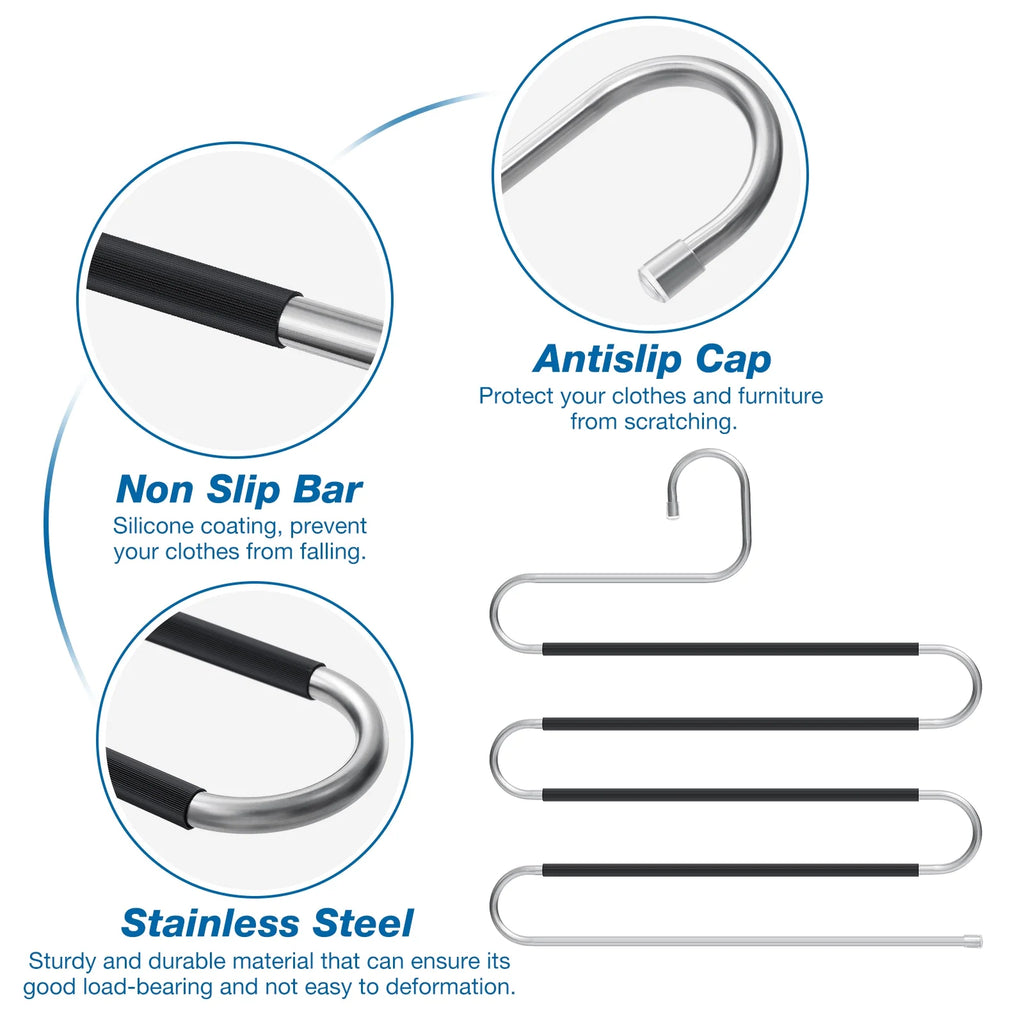 Hangers for Pants Clothes Hangers 6Pcs Stainless Steel Pants Hangers Space Saving for Trousers Skirts Jean