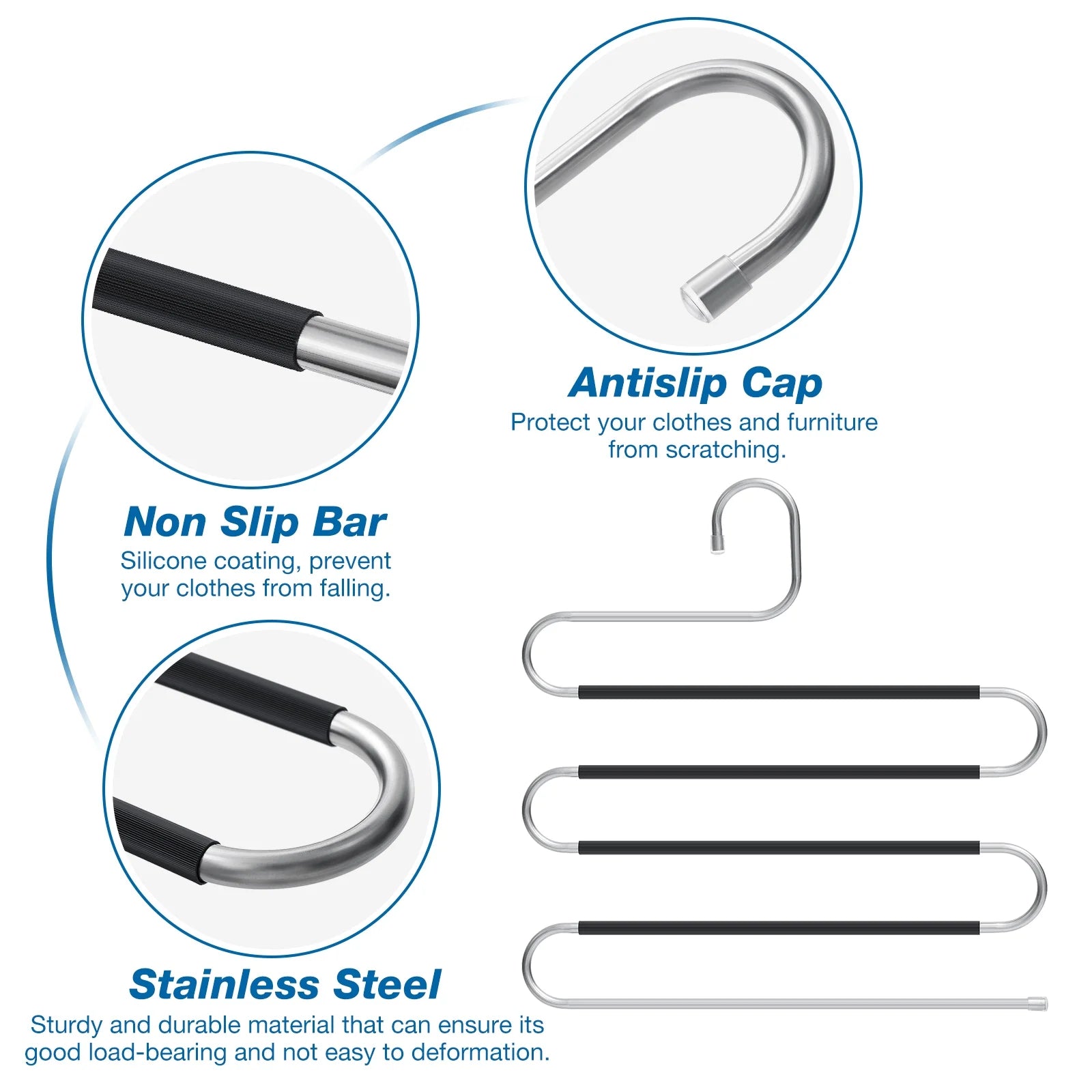 Hangers for Pants Clothes Hangers 6Pcs Stainless Steel Pants Hangers Space Saving for Trousers Skirts Jean