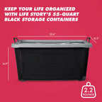 55 Qt Stackable Home Organization Lidded Storage Container in Black, (6 Pack)