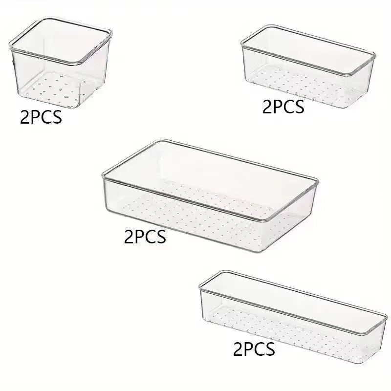 8/13/25Pcs Drawer Organizers Set Clear Plastic Desk Divider Bins Bedroom Dresser Office Storage Box for Makeup Jewelries Kitchen