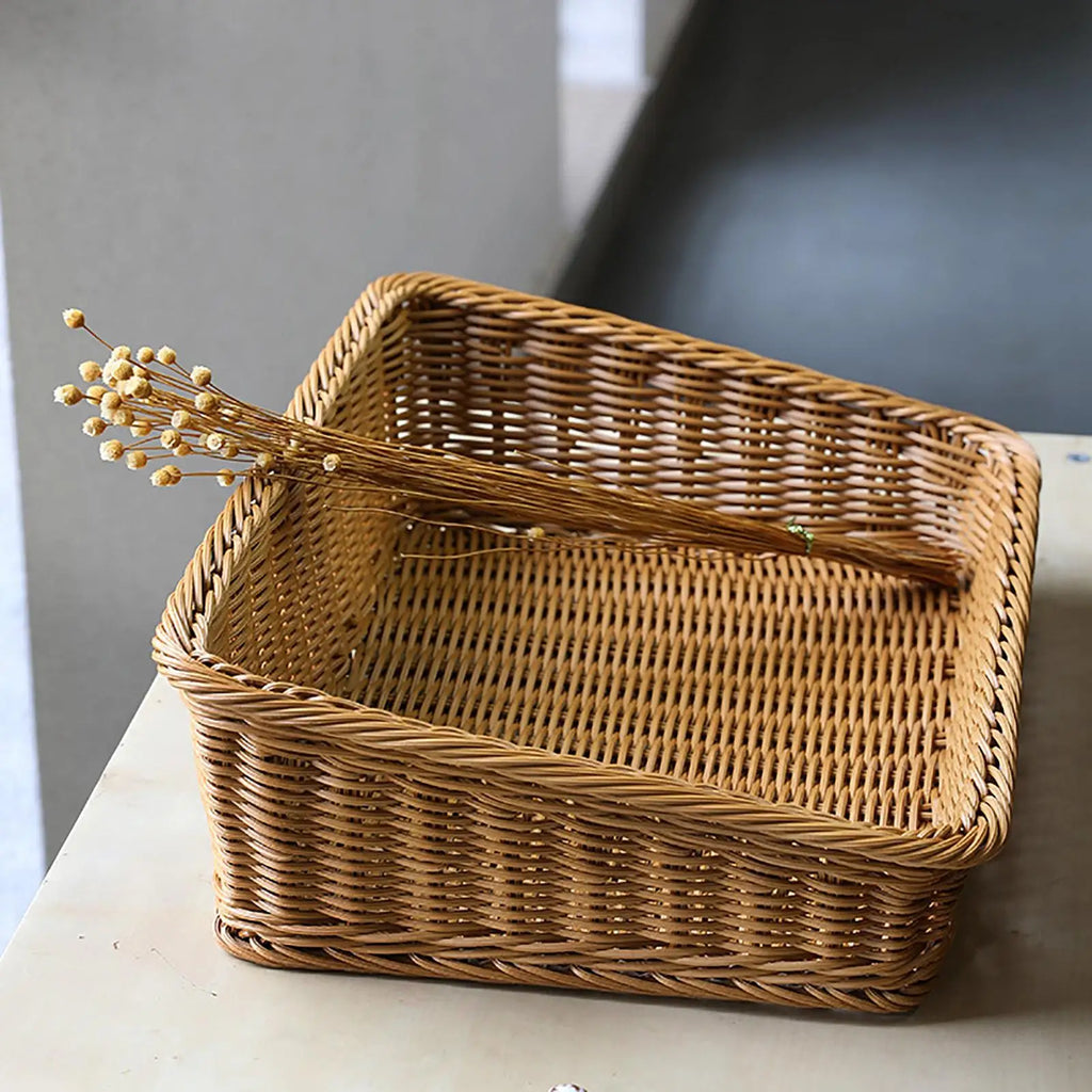 Handmade Woven Storage Boxes Straw Storage Baskets Rectangle Cosmetic Gadgets Toys Basket Container Home Organization