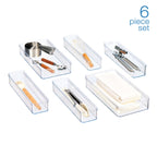 6-Piece Clear Plastic Drawer Storage Organizer Set, Kitchen, Desk and Bathroom Drawer Organizer Bins for Home Organization