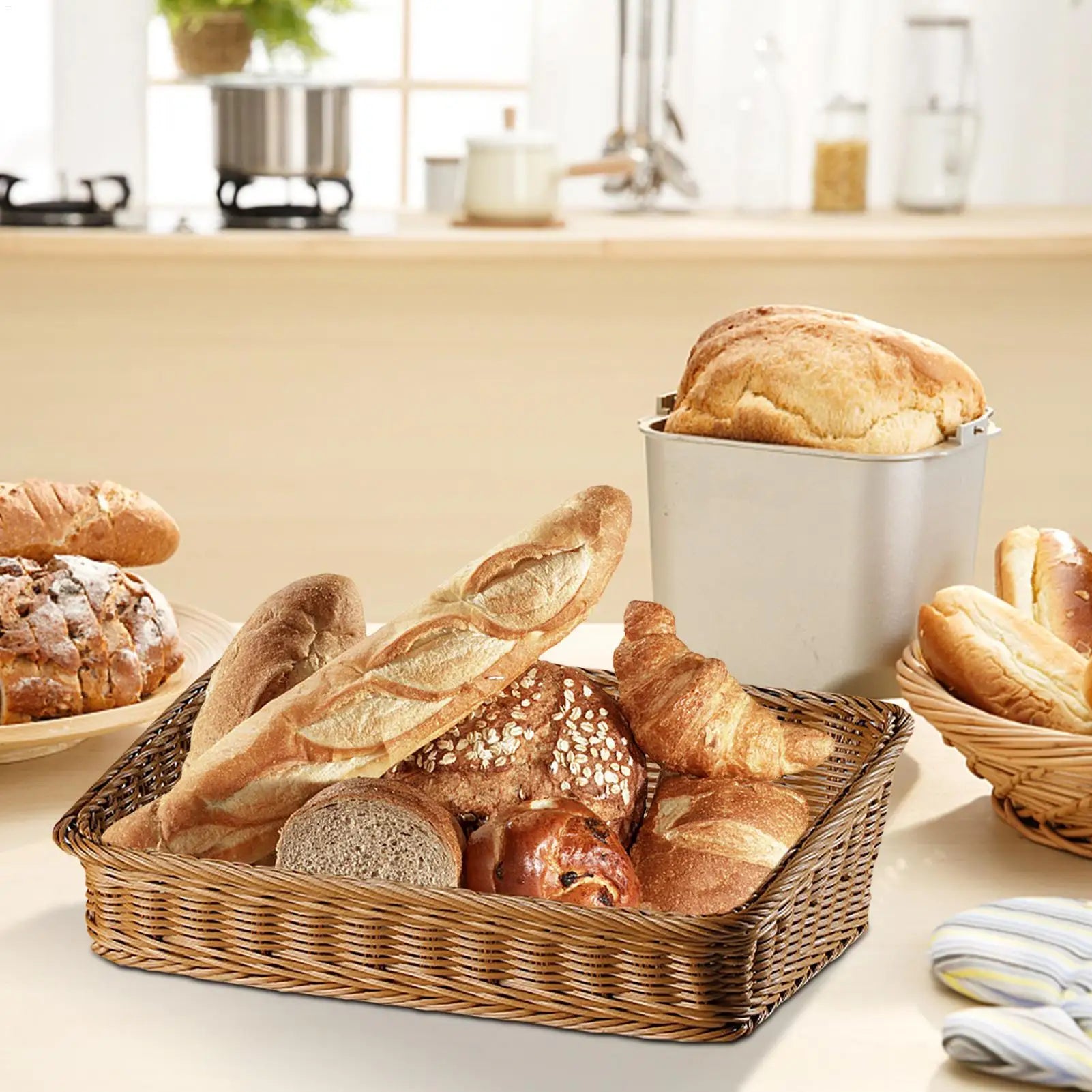 Handmade Woven Storage Boxes Straw Storage Baskets Rectangle Cosmetic Gadgets Toys Basket Container Home Organization