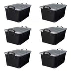 55 Qt Stackable Home Organization Lidded Storage Container in Black, (6 Pack)