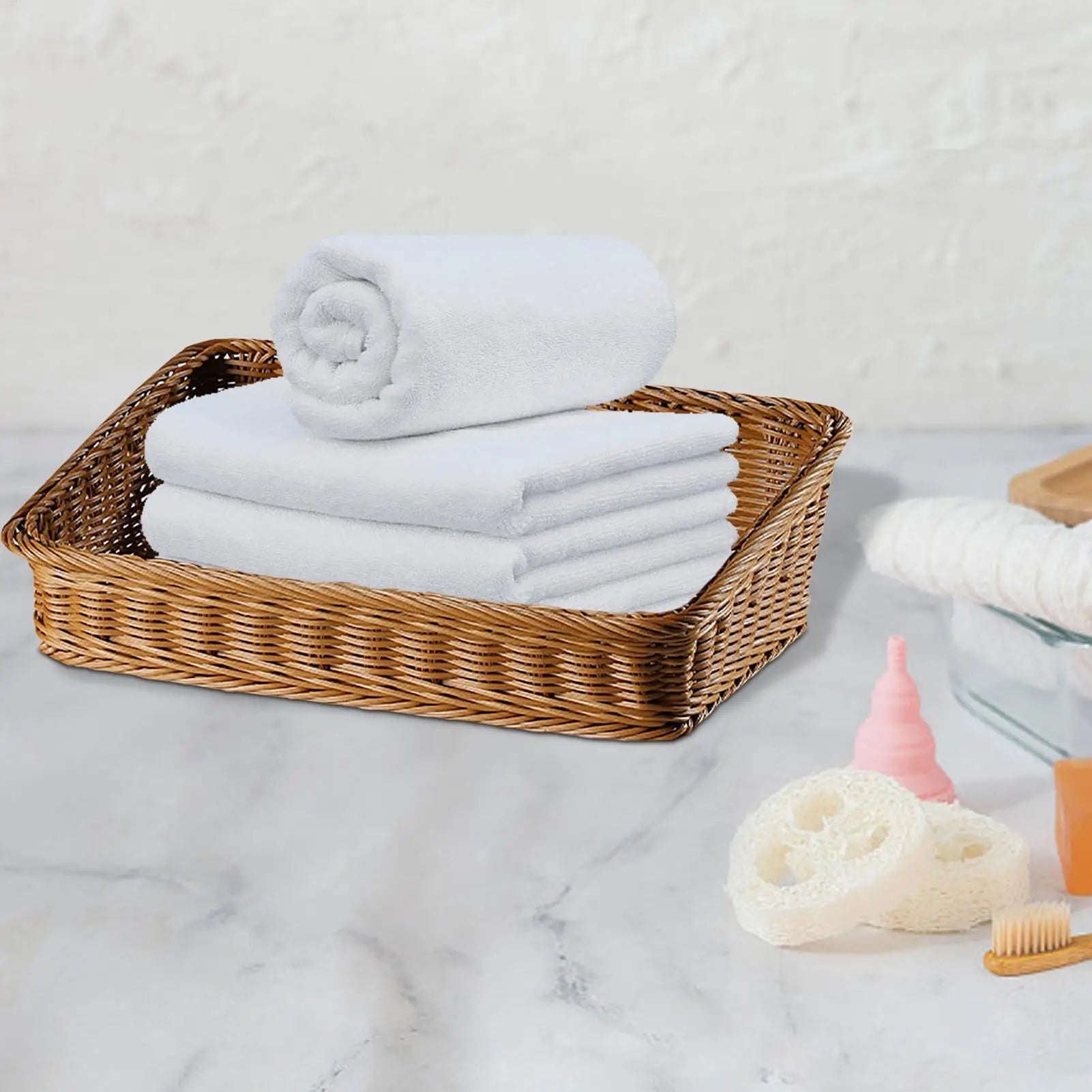 Handmade Woven Storage Boxes Straw Storage Baskets Rectangle Cosmetic Gadgets Toys Basket Container Home Organization