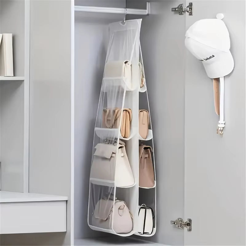 Double-Sided Hanging Bag Storage with Six Layers Transparent Bedroom Closet Organizer Dust Bag for Home Organization