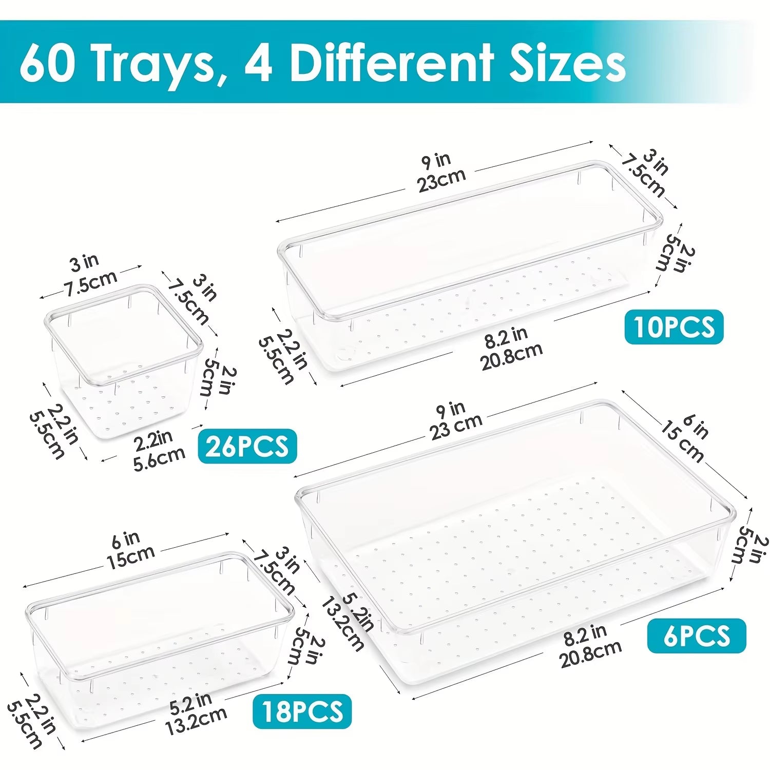 60/6/9/12Pack Drawer Organizers Clear Plastic Tub Containers for Bathroom Dressing Table Storage, Home Organization Makeup Kit