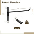 32-Pack 6-Inch Grid Wall Display Hooks, Black, for Retail & Home Organization