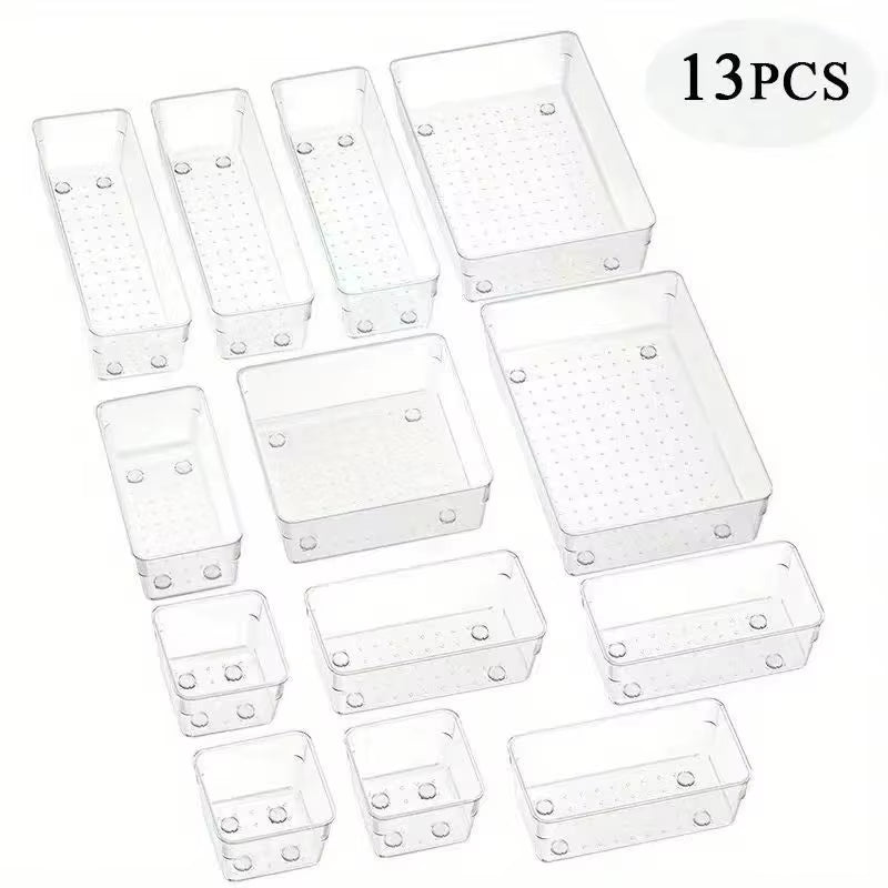 8/13/25Pcs Drawer Organizers Set Clear Plastic Desk Divider Bins Bedroom Dresser Office Storage Box for Makeup Jewelries Kitchen