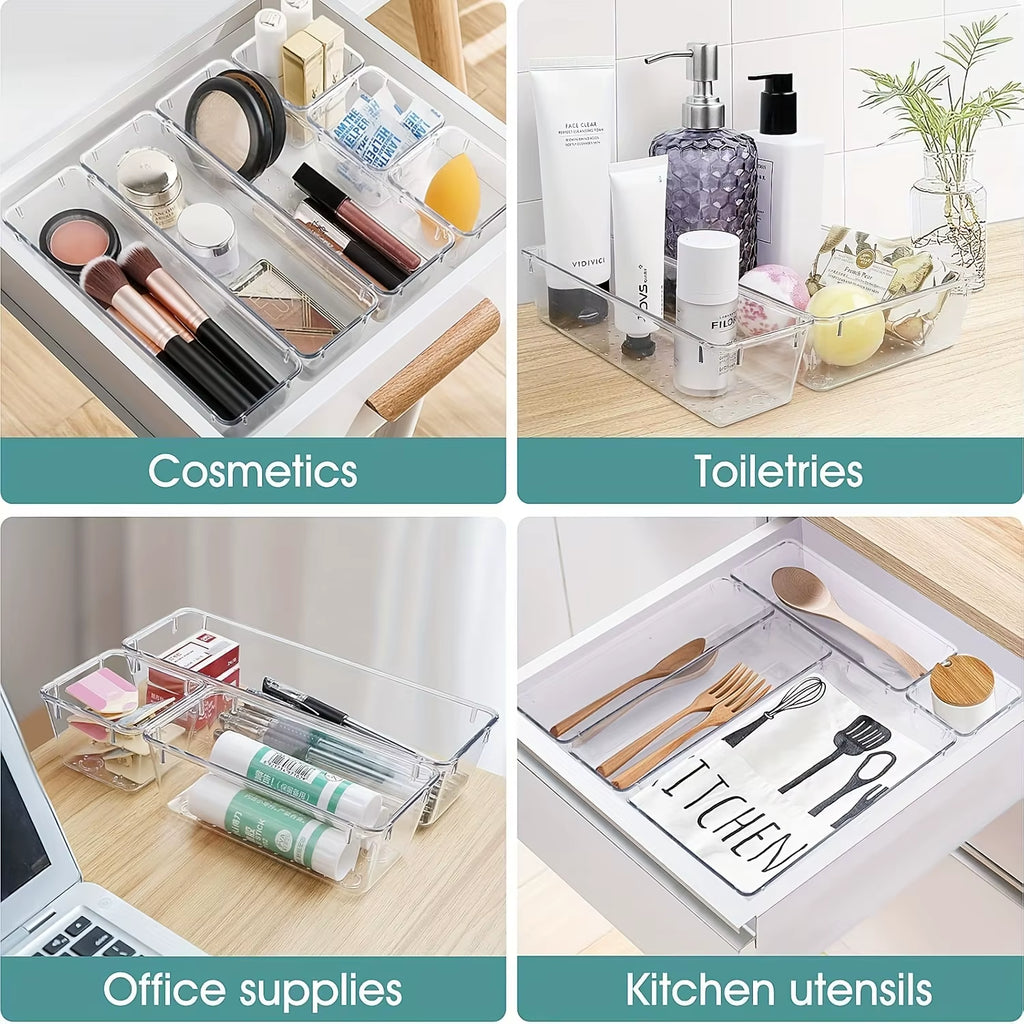 60/6/9/12Pack Drawer Organizers Clear Plastic Tub Containers for Bathroom Dressing Table Storage, Home Organization Makeup Kit