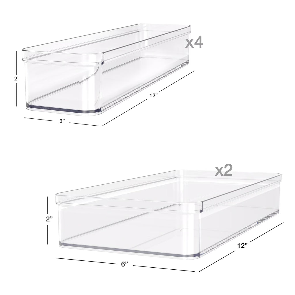 6-Piece Clear Plastic Drawer Storage Organizer Set, Kitchen, Desk and Bathroom Drawer Organizer Bins for Home Organization