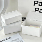 White Dustproof Storage Box Stackable Sundries Storage Organizer with Cover Stationery Storage Case Home Organization Holder