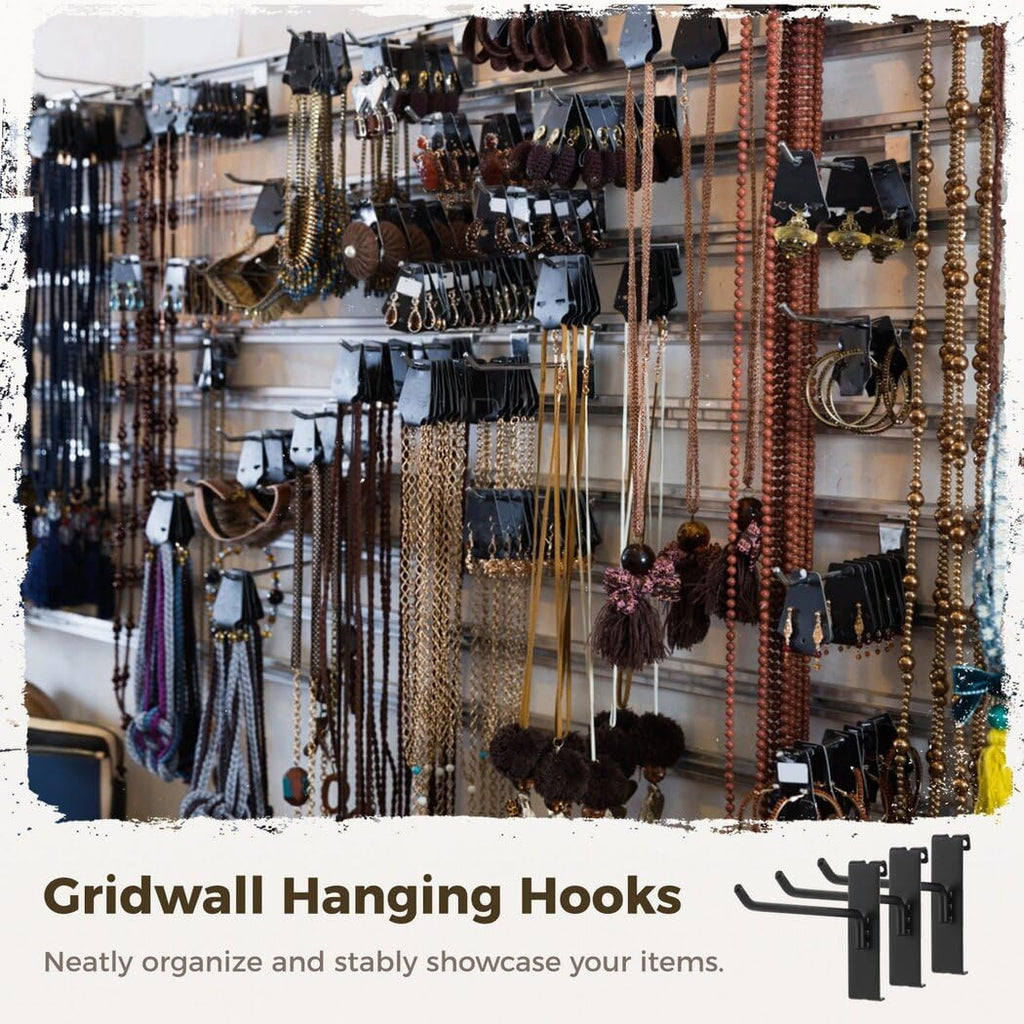 32-Pack 6-Inch Grid Wall Display Hooks, Black, for Retail & Home Organization