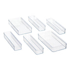 6-Piece Clear Plastic Drawer Storage Organizer Set, Kitchen, Desk and Bathroom Drawer Organizer Bins for Home Organization