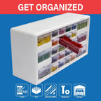 26-Drawer Plastic Storage Cabinet for Garage, Workshop, Home Organization - 20"W X 6"D X 10"H White