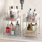 2-Pack 2-Tier Clear Plastic Pantry Organizer with Dividers, Pull-Out under Sink and Cabinet Organizer for Kitchen