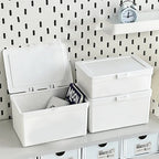 White Dustproof Storage Box Stackable Sundries Storage Organizer with Cover Stationery Storage Case Home Organization Holder