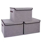 Gray 16.7 In. X 12 In. Linen Fabric Foldable Storage Bins with Lids Set of 3 for Home Organization