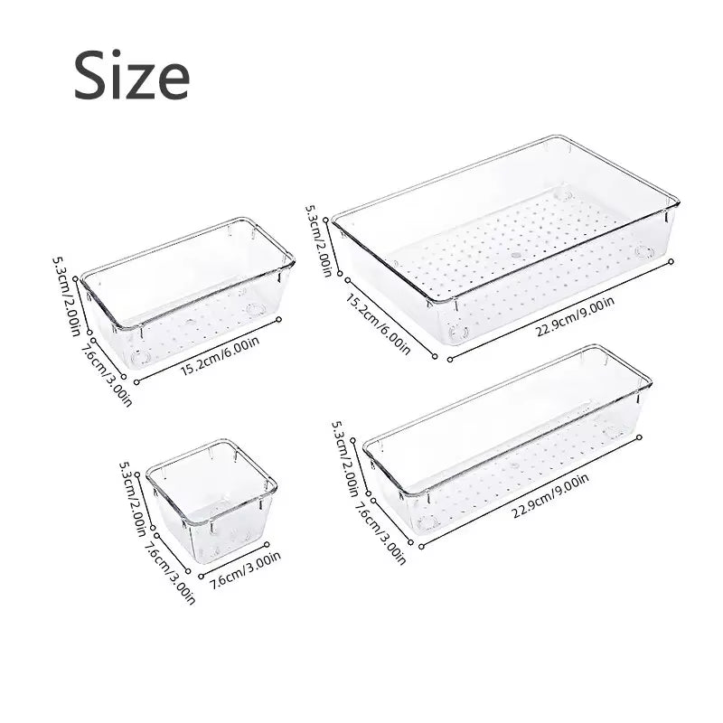 8/13/25Pcs Drawer Organizers Set Clear Plastic Desk Divider Bins Bedroom Dresser Office Storage Box for Makeup Jewelries Kitchen