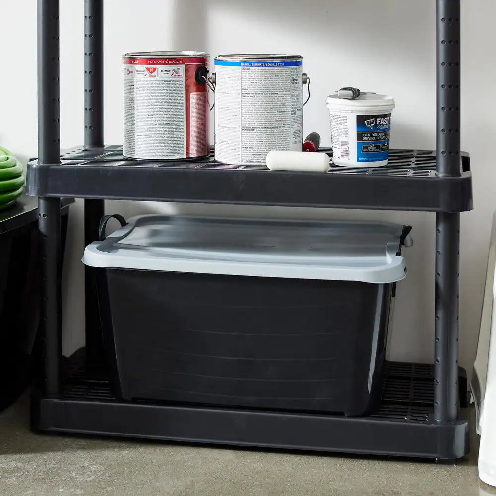 55 Qt Stackable Home Organization Lidded Storage Container in Black, (6 Pack)