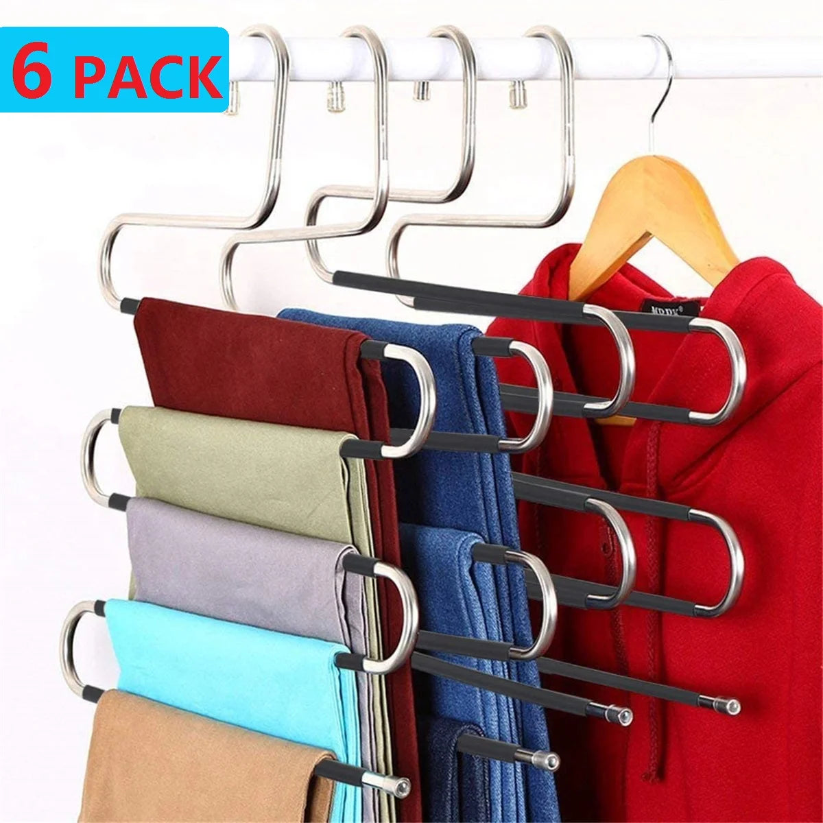 Hangers for Pants Clothes Hangers 6Pcs Stainless Steel Pants Hangers Space Saving for Trousers Skirts Jean