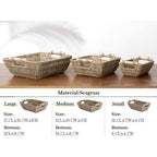 Small Wicker Baskets Handwoven for Storage, Seagrass Rattan with Wooden Handles, Set of 2