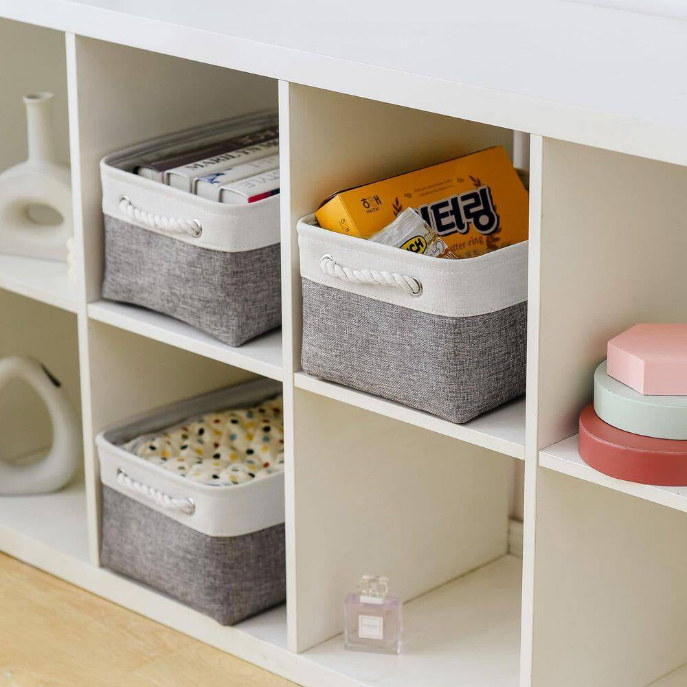 White & Grey 9.8 In. X 6.7 In. Fabric Collapsible Storage Bins Set of 3 for Home Organization