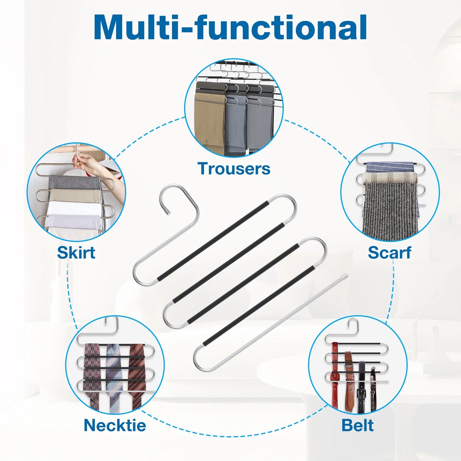 Hangers for Pants Clothes Hangers 6Pcs Stainless Steel Pants Hangers Space Saving for Trousers Skirts Jean