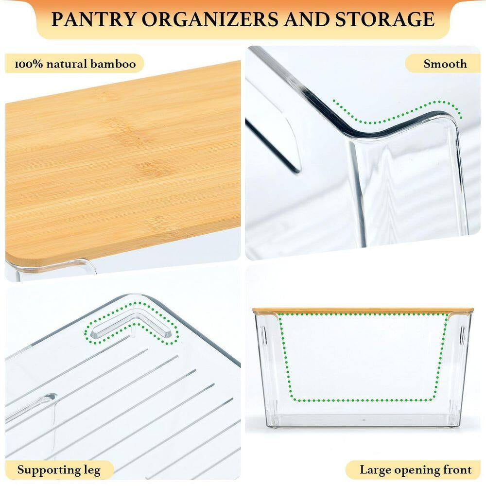 Clear 12In X 7In Acrylic Stackable Pantry Organizer with Bamboo Lid for Kitchen Storage and Home Organization