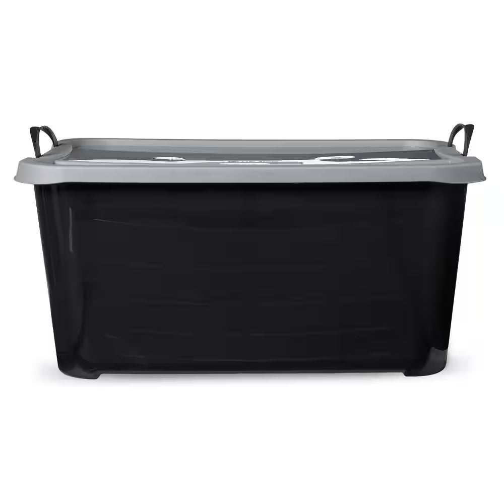 55 Qt Stackable Home Organization Lidded Storage Container in Black, (6 Pack)