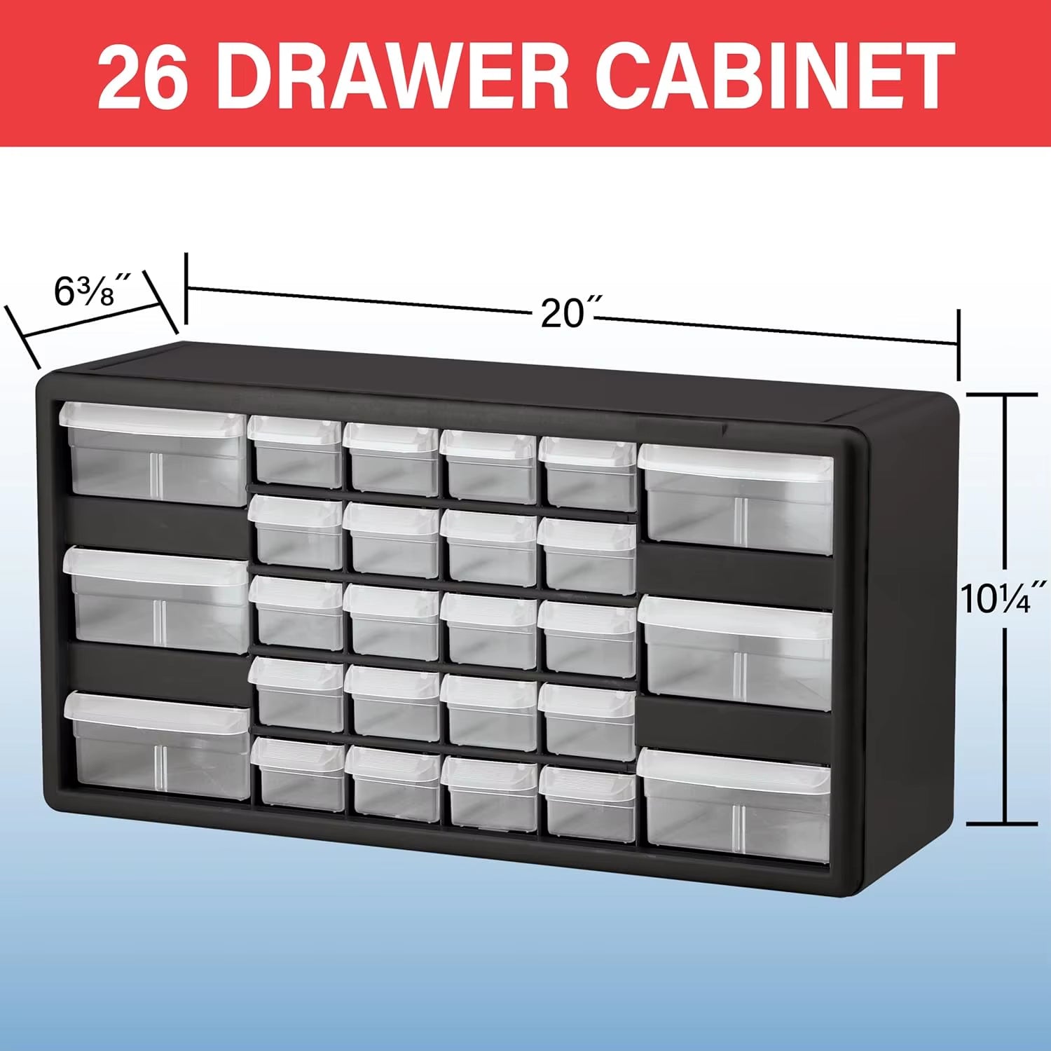 26-Drawer Plastic Storage Cabinet for Garage, Workshop, Home Organization - 20"W X 6"D X 10"H White