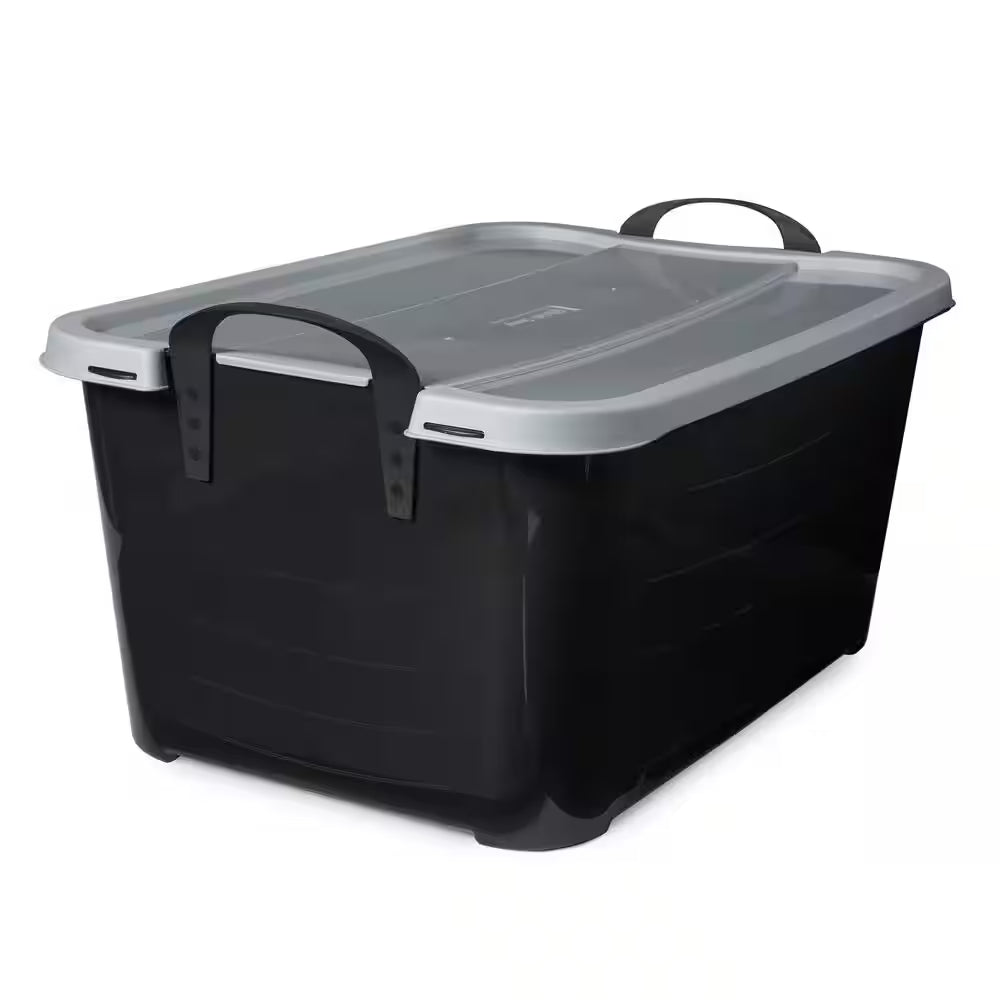 55 Qt Stackable Home Organization Lidded Storage Container in Black, (6 Pack)